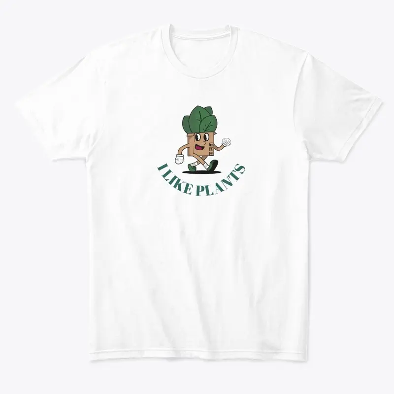 Cartoon "I Like Plants" White Tee